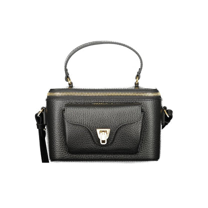 This Handbag by Coccinelle for women in leather and black & print presents a sculptural silhouette featuring a secure zipper, ample external-pockets, and versatile shoulder-strap & adjustable-strap for a sculptural finish.