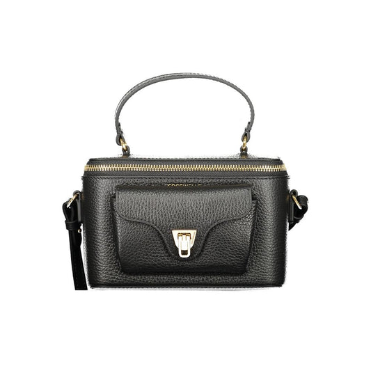 This Handbag by Coccinelle for women in leather and black & print presents a sculptural silhouette featuring a secure zipper, ample external-pockets, and versatile shoulder-strap & adjustable-strap for a sculptural finish.