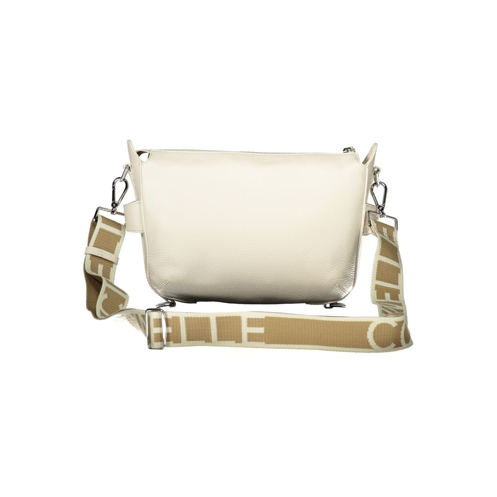 Handbag by Coccinelle for women in leather white features a ornamental silhouette, showcasing a secure zipper, ample external-pockets & internal-pockets, and ornamental shoulder-strap & adjustable-strap for a sophisticated look.