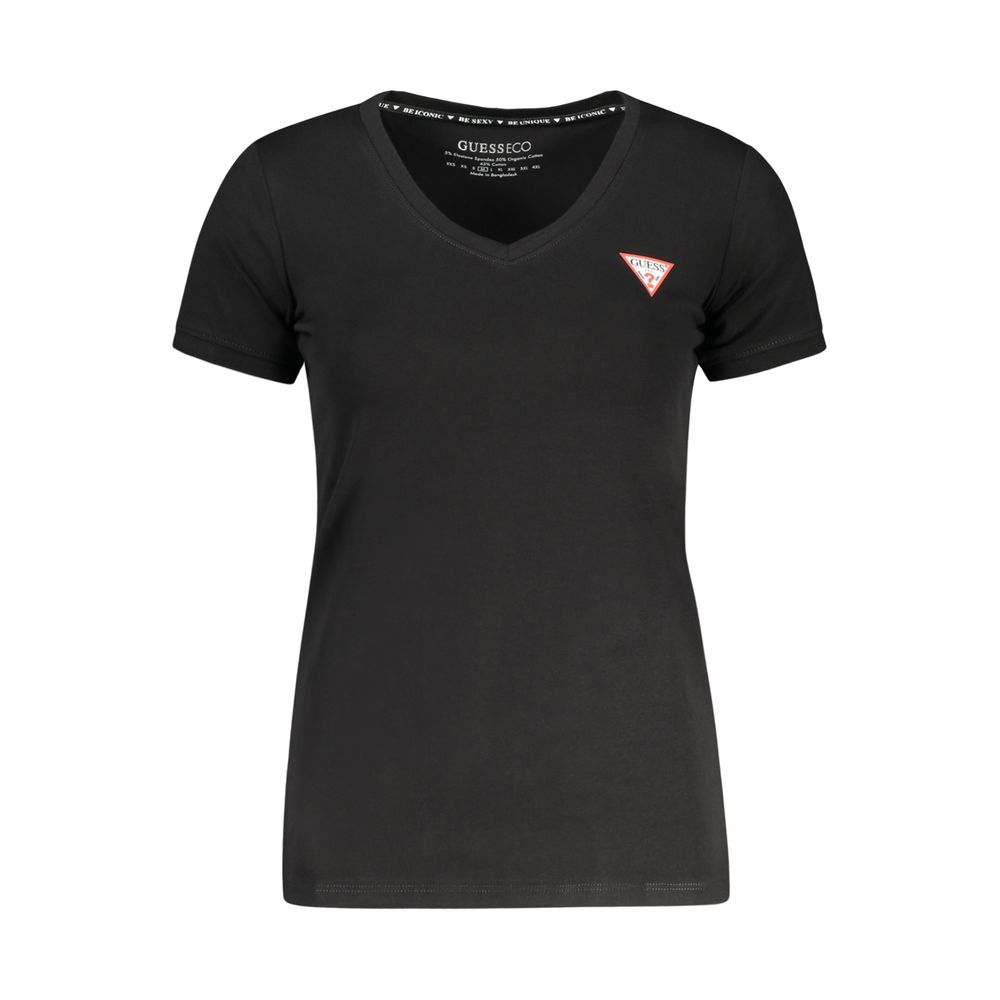 T-Shirt by Guess Jeans for women in stretch cotton black features a plush silhouette, showcasing a sophisticated v-neck neckline and for a truly plush finish.