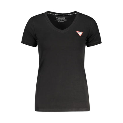 T-Shirt by Guess Jeans for women in stretch cotton black features a plush silhouette, showcasing a sophisticated v-neck neckline and for a truly plush finish.