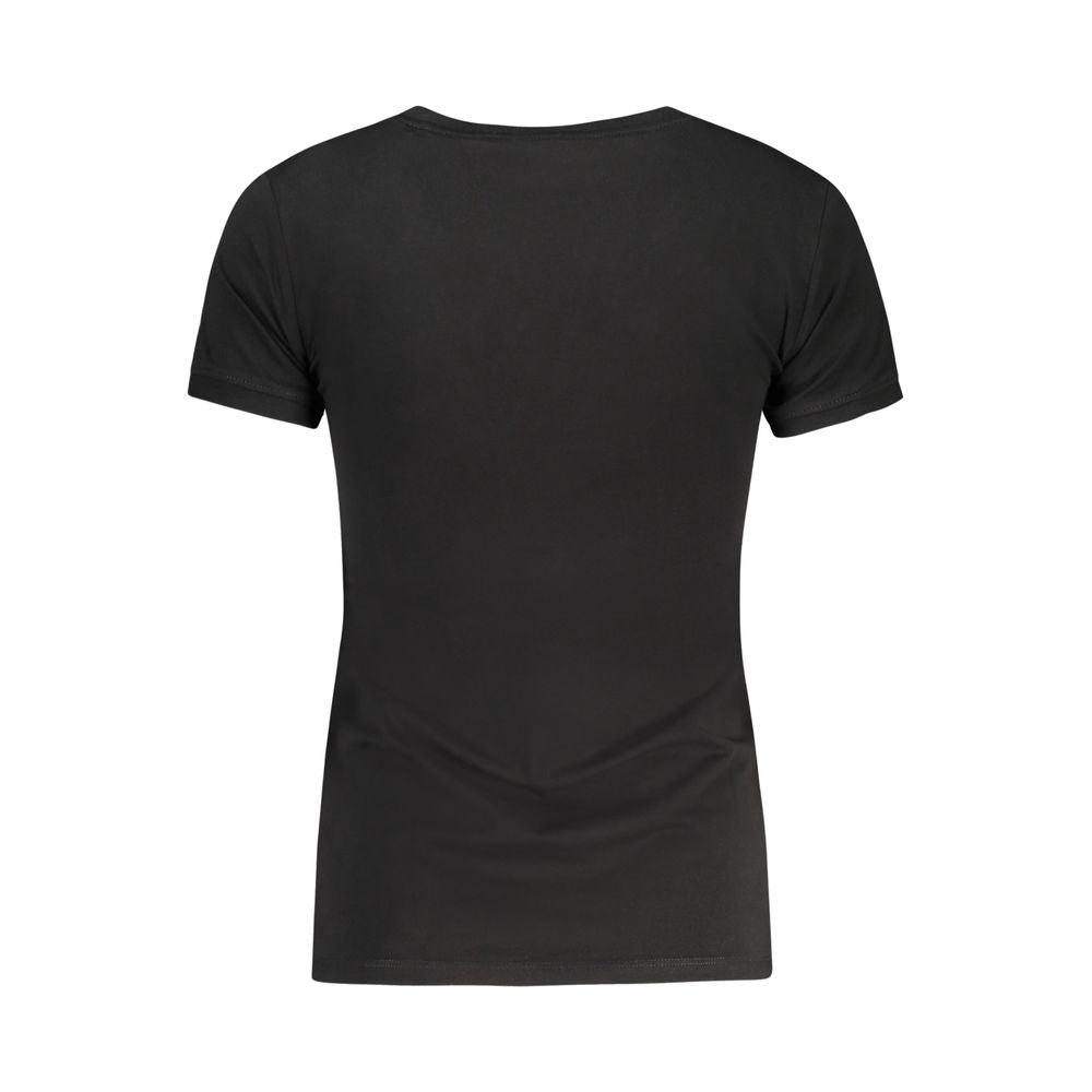T-Shirt by Guess Jeans for women in stretch cotton black showcases a unassuming silhouette, artfully detailed with a refined v-neck neckline and unassuming for a sophisticated, contemporary look.