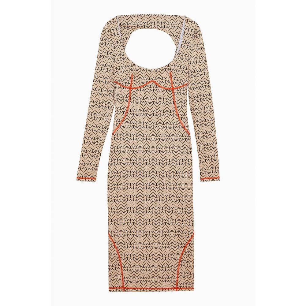 Patrizia Pepe Women's Long-Sleeve Stretch Nylon Midi Dress - Bicolour Beige Patterned Monogram
