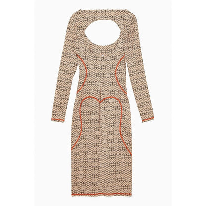 Patrizia Pepe Women's Long-Sleeve Stretch Nylon Midi Dress - Bicolour Beige Patterned Monogram