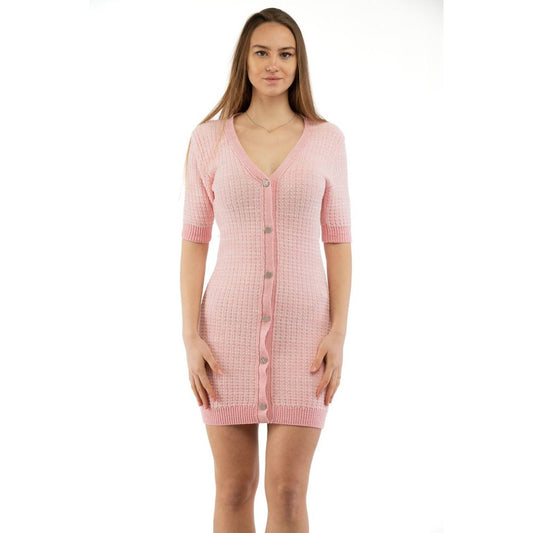 Dress by Moschino for women in cashmere viscose blend multicolor & pink features a dramatic silhouette, showcasing an elegant and short-sleeve that flows into a dramatic short.