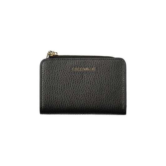 Cardholder Wallet by Coccinelle for women in leather black showcases a distinguished silhouette, artfully capturing the essence of the distinguished Metallic Soft Leather Cardholder Wallet design with functional card-organization coin-purse.