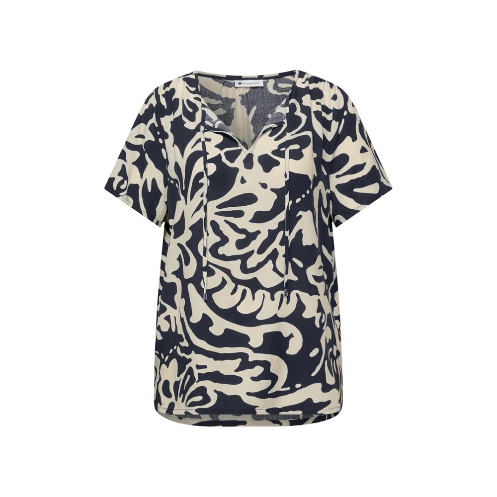 Shirt by Street One for women in viscose blue showcases a sleek silhouette, elegantly detailed with a sleek v-neck neckline and for a sleek finish.