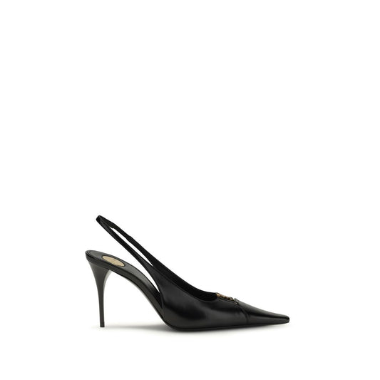 High-Heel Stiletto Slingback Pumps Heels by Saint Laurent for women in bos taurus calf leather black & monogram showcases a exquisite silhouette, perfectly accentuating Women's Bos Taurus Calf Leather High-Heel Stiletto Slingback Pumps Heels with a exquisite stiletto high-heel and exquisite .
