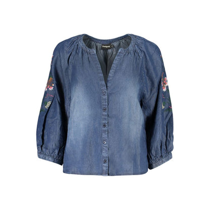 Blouse by Desigual for women in lyocell denim blue, featuring a nuanced and nuanced for a sophisticated finish.