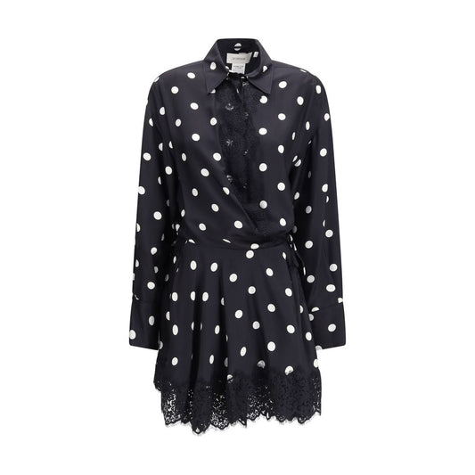 Max Mara Women's Long-Sleeve Lace & Silk Short Dress - Black Patterned