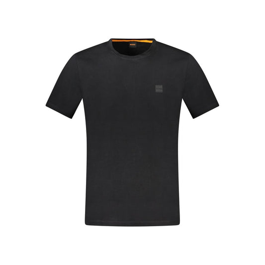 T-Shirt by Hugo Boss for men in cotton black showcases a unassuming silhouette, artfully detailed with a refined and unassuming short-sleeve for a sophisticated, contemporary look.