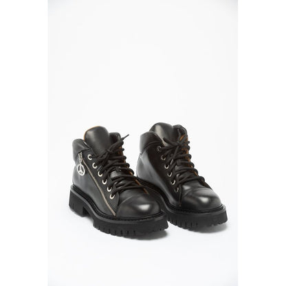 Moschino Black Calfskin Lace-Up Boots