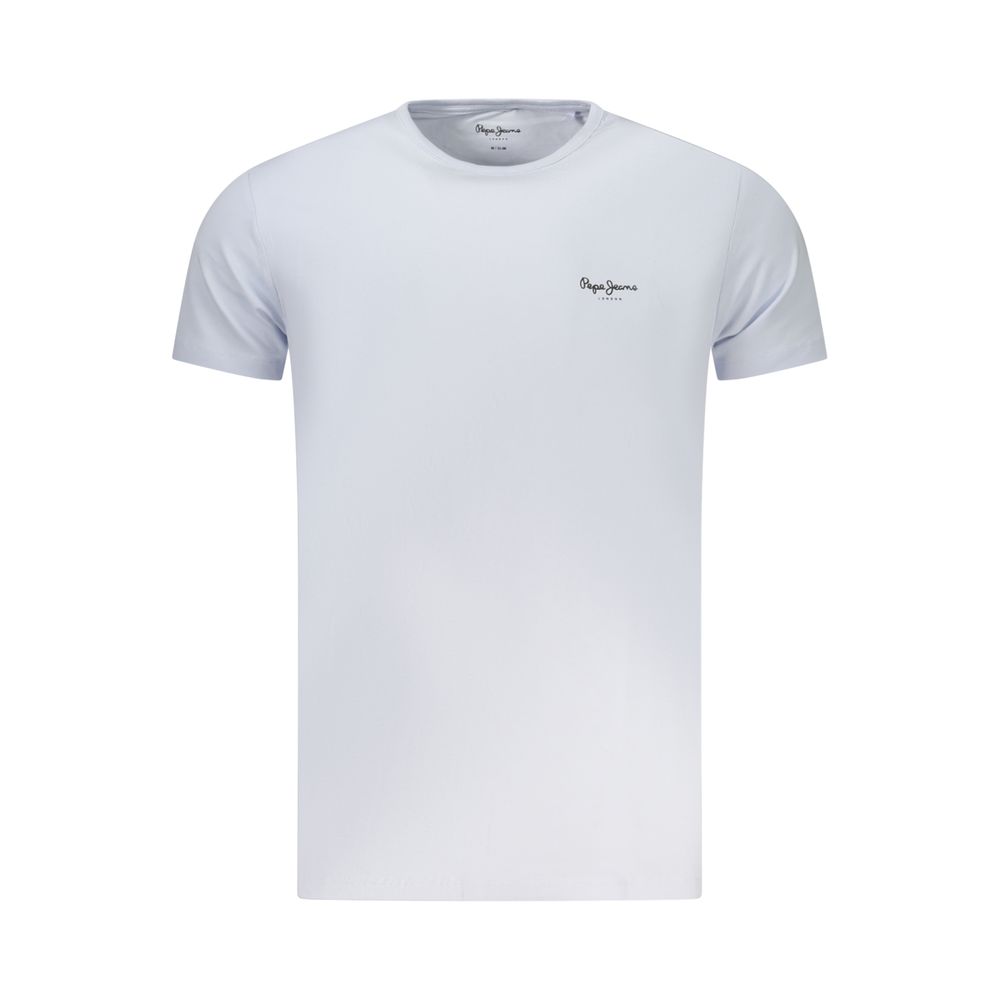 T-Shirt by Pepe Jeans for men in cotton blue & print showcases a unassuming silhouette, artfully detailed with a refined crew neckline and unassuming for a sophisticated, contemporary look.