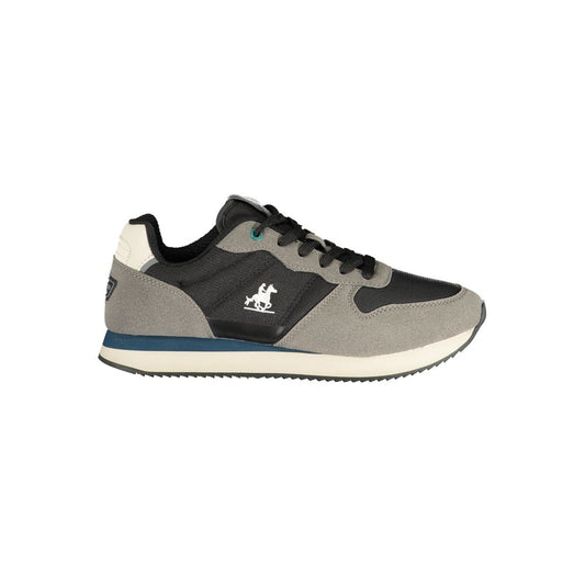 Athletic Sneakers by U.S. Grand Polo for men in polyester & polyurethane black showcases a architectural silhouette, artfully capturing the essence of the Men's Athletic Polyester & Polyurethane Sneakers with its signature architectural athletic style construction.