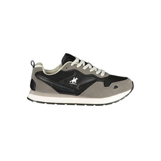 Athletic Sneakers by U.S. Grand Polo for men in polyester & polyurethane black & print features an architectural silhouette from the Men's Athletic Polyester & Polyurethane Sneakers collection, showcasing a architectural athletic style for a architectural look.