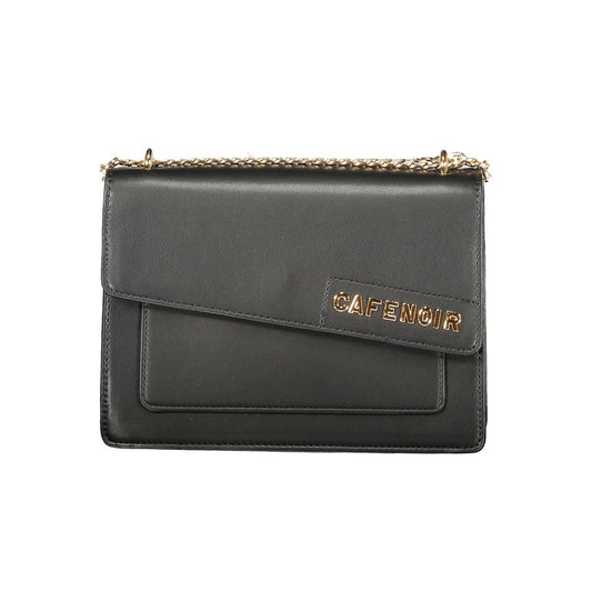 Shoulder Handbag by Cafenoir for women in polyurethane leather black features a signature silhouette, showcasing a secure snap and signature built-in-compartments & external-pockets with versatile shoulder-strap for a sophisticated look.