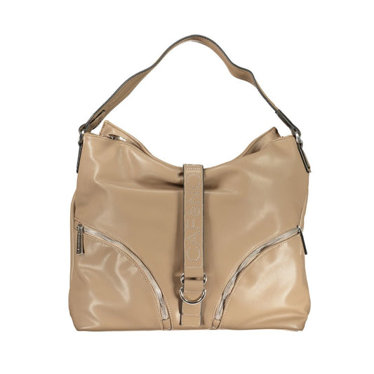 Shoulder Handbag by Cafenoir for women in polyurethane brown & signature features a ornamental silhouette, showcasing a secure snap & zipper, ample external-pockets & internal-pockets, and ornamental shoulder-strap & handle for a sophisticated look.