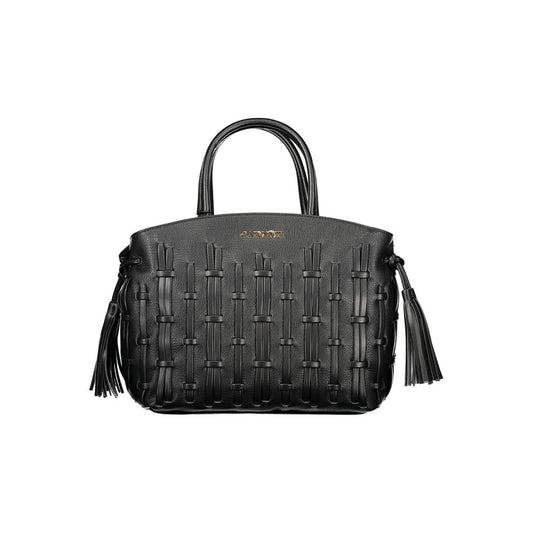 Handbag by Cafenoir for women in polyurethane black features a signature silhouette, showcasing a secure zipper and signature internal-pockets with versatile shoulder-strap, handle, adjustable-strap & detachable-strap for a sophisticated look.