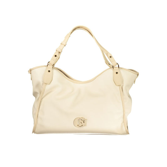 Evening Shoulder Handbag by Cafenoir for women in polyurethane beige features a signature silhouette, showcasing a secure snap and signature internal-pockets with versatile shoulder-strap for a sophisticated look.