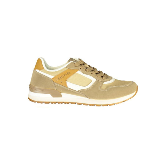 Athletic Sneakers by Navigare for men in polyester & polyurethane beige, brown & white features an architectural silhouette, showcasing the premium athletic style of the Men's Athletic Polyester & Polyurethane Sneakers with an architectural finish.