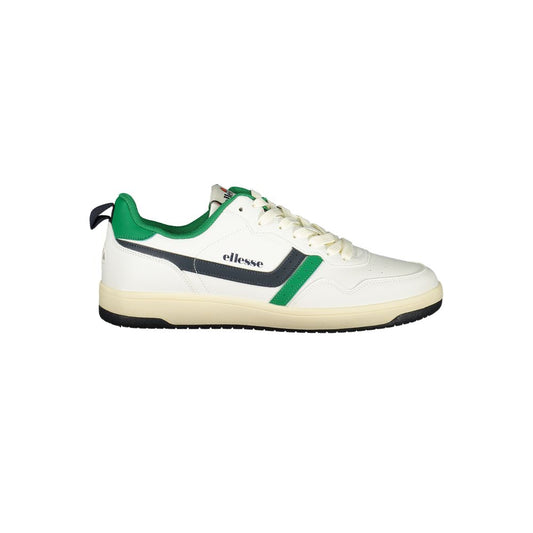 Athletic Sneakers by Ellesse for men in polyester & polyurethane blue, green, white & print features an architectural silhouette from the Men's Athletic Polyester & Polyurethane Sneakers collection, showcasing a architectural athletic style for a architectural look.