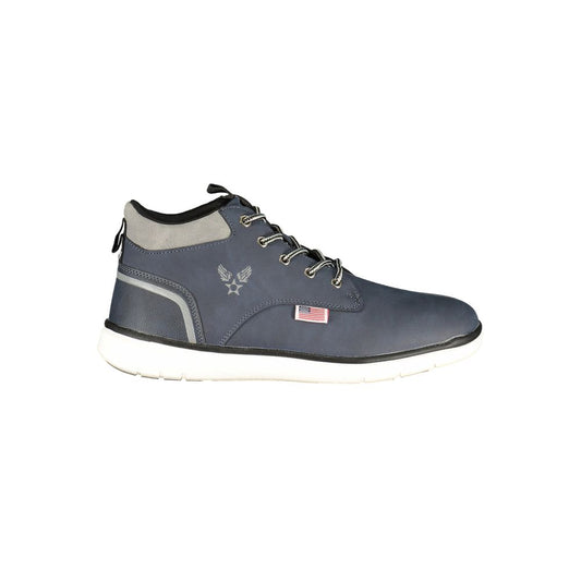 Ankle Boots by Avirex for men in polyester & polyurethane blue, white & print features an aerodynamic silhouette from the Men's Polyester & Polyurethane Ankle Boots collection, showcasing a aerodynamic and refined for an aerodynamic look.