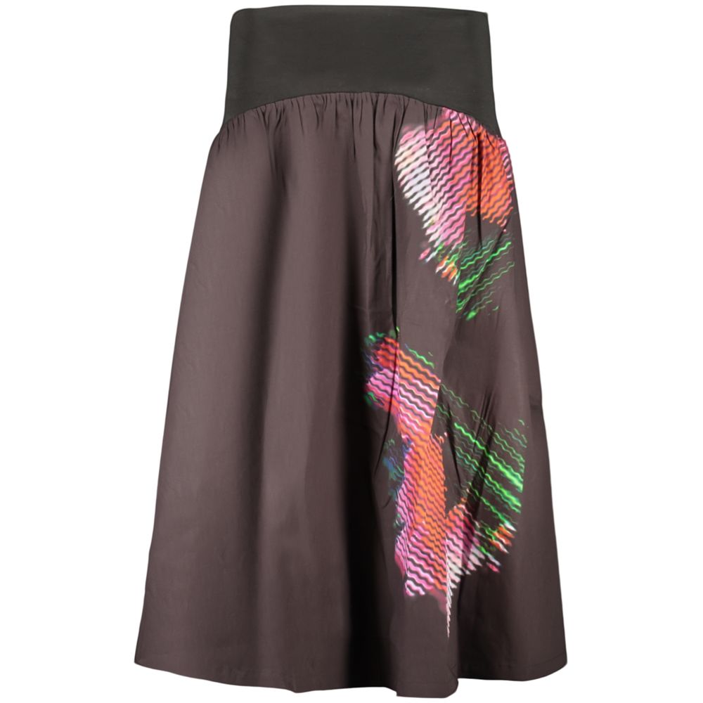 Skirt by Desigual for women in stretch polyester cotton black & print features a contoured silhouette from the Women's Stretch Polyester Cotton Skirt collection, characterized by its contoured long for a contoured finish.