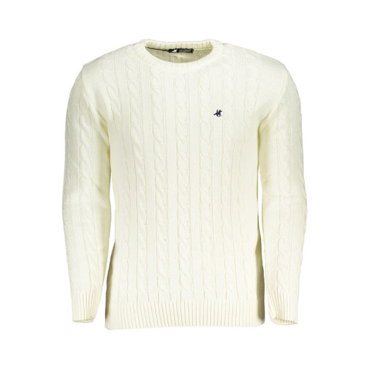 Sweatshirt by U.S. Grand Polo for men in acrylic white & signature features an provocated silhouette, detailed with a provocated and a refined crew neckline for a sophisticated aesthetic.