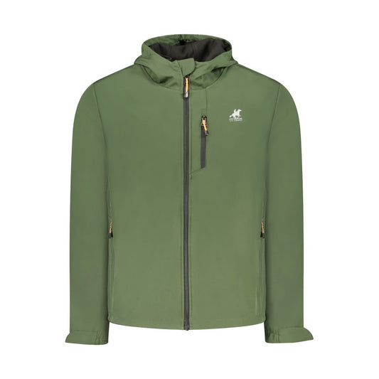Hooded Windbreaker Jacket by U.S. Grand Polo for men in stretch polyester green & print showcases a urban chic silhouette, detailed with a urban chic hooded neckline and functional pockets, hooded & windproof for a polished finish.