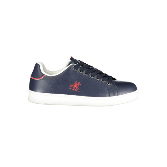 Athletic Sneakers by U.S. Grand Polo for men in polyester & polyurethane blue showcases a architectural silhouette, artfully capturing the essence of the Men's Athletic Polyester & Polyurethane Sneakers with its signature architectural athletic style construction.