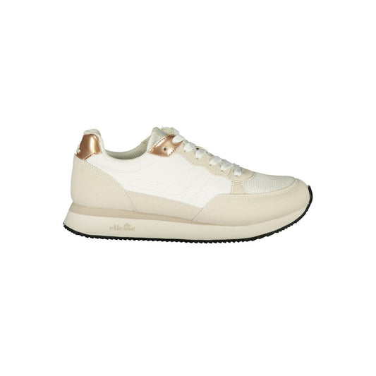 Athletic Sneakers by Ellesse for women in polyester & polyurethane bronze & white features an stately silhouette, showcasing the signature athletic style of the Women's Athletic Polyester & Polyurethane Sneakers collection with a truly stately finish.