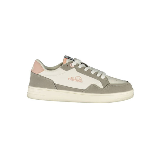 Athletic Sneakers by Ellesse for women in polyester & polyurethane blue, brown & white showcases a architectural silhouette, artfully capturing the essence of the Essence Women's Athletic Polyester & Polyurethane Sneakers with its signature architectural athletic style construction.