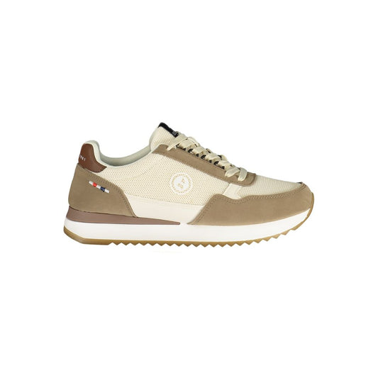 Athletic Sneakers by Navigare for men in polyester & polyurethane beige, brown & print presents a sleek silhouette, perfectly capturing the athletic style essence of Men's Athletic Polyester & Polyurethane Sneakers with its sleek design and premium finish.