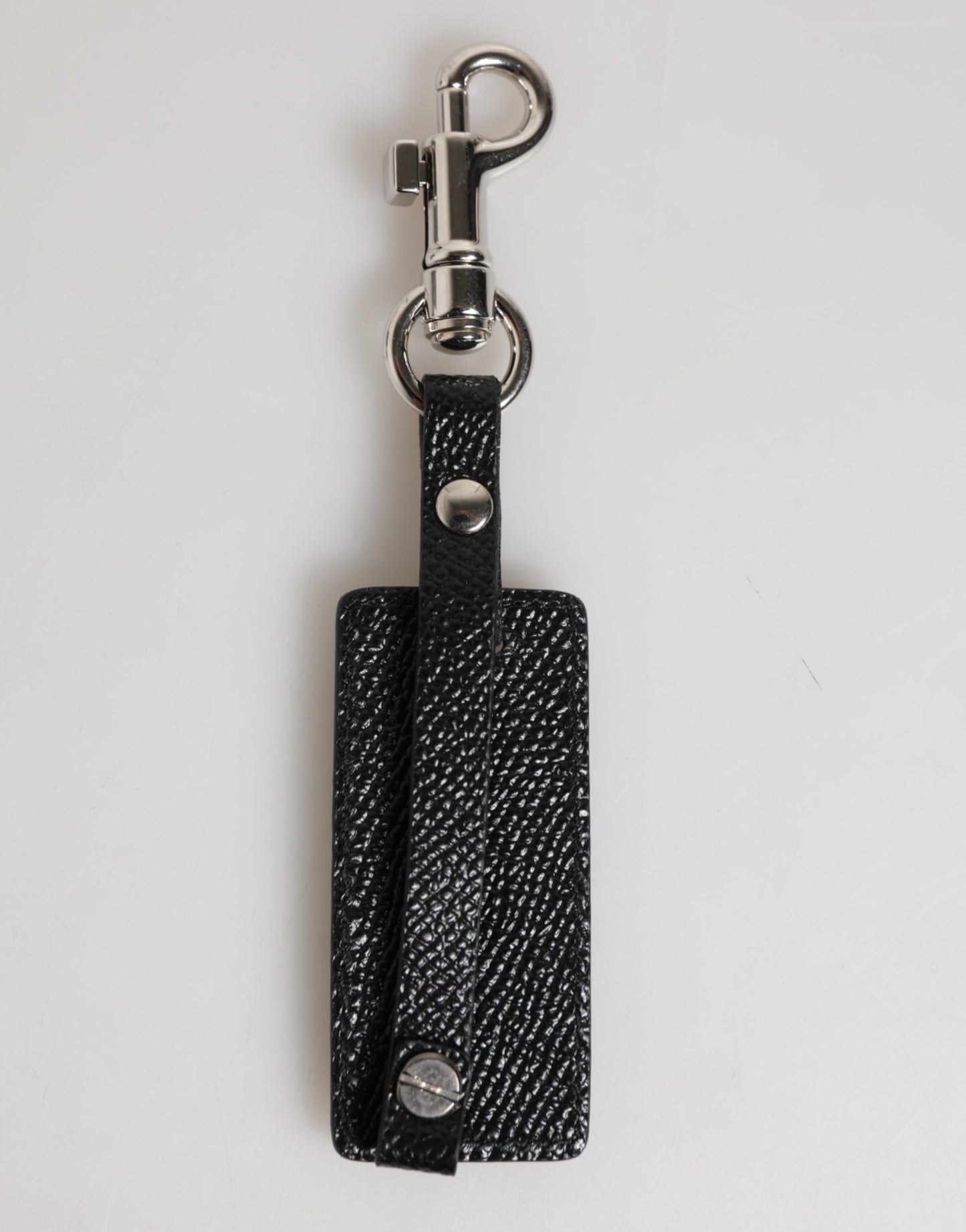 Dolce & Gabbana Black DG Logo Leather Silver Metal Keyring Men Keychain