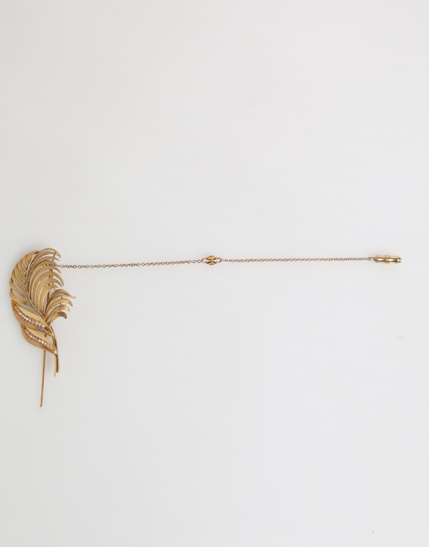 Dolce & Gabbana Gold Sterling Silver925 Leaf Embellished Lapel Pin Brooch