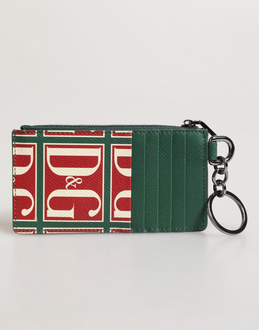 Dolce & Gabbana Green Calf Leather Logo Print Monogram Card Holder Wallet