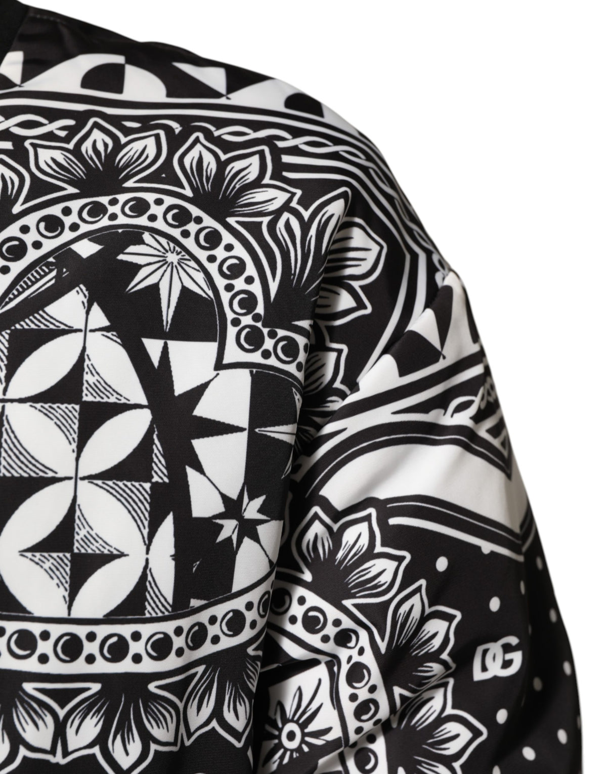 Dolce & Gabbana Men's Blouson Nylon & Polyester Bomber Jacket - Black White Patterned Print