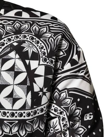 Dolce & Gabbana Men's Blouson Nylon & Polyester Bomber Jacket - Black White Patterned Print