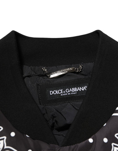 Dolce & Gabbana Men's Blouson Nylon & Polyester Bomber Jacket - Black White Patterned Print