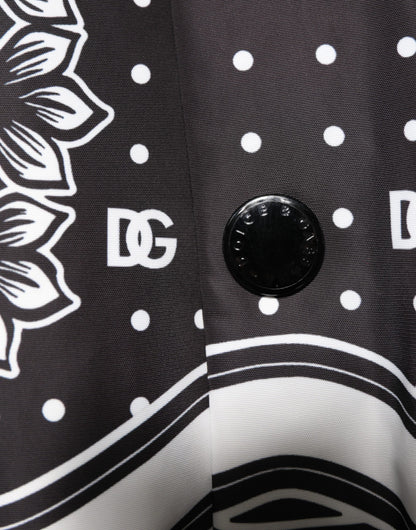 Dolce & Gabbana Men's Blouson Nylon & Polyester Bomber Jacket - Black White Patterned Print