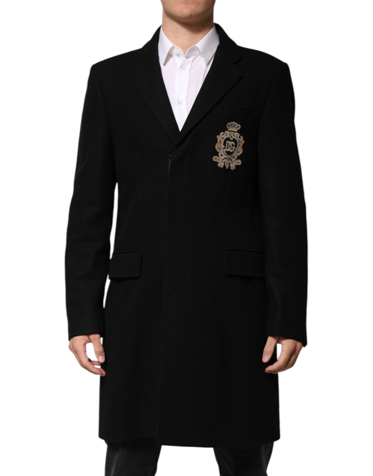 Dolce & Gabbana Men's Single Breasted Virgin Wool Viscose & Nylon Trench Coat - Black