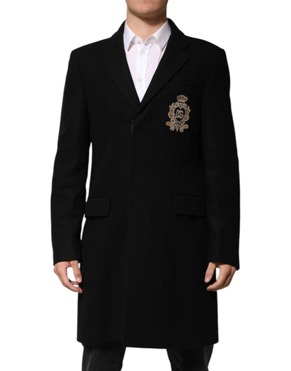 Dolce & Gabbana Men's Single Breasted Virgin Wool Viscose & Nylon Trench Coat - Black