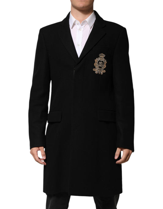 Dolce & Gabbana Men's Single Breasted Virgin Wool Viscose & Nylon Trench Coat - Black
