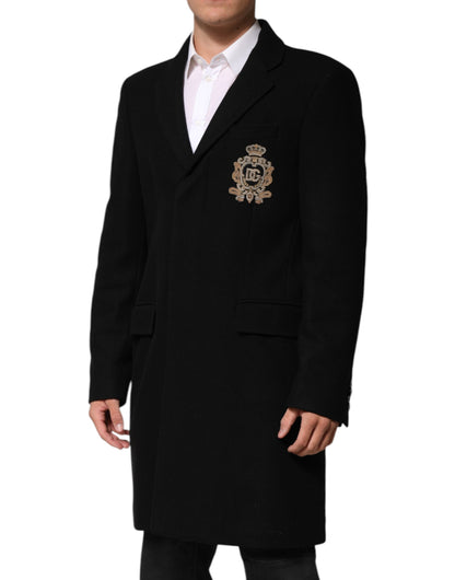 Dolce & Gabbana Men's Single Breasted Virgin Wool Viscose & Nylon Trench Coat - Black