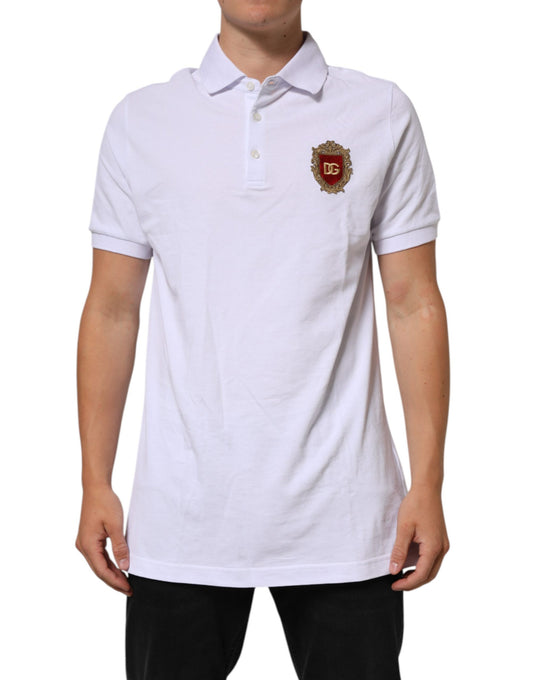 Dolce & Gabbana White Cotton Crest Embroidery Polo  T-shirt