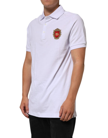 Dolce & Gabbana White Cotton Crest Embroidery Polo  T-shirt