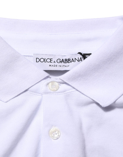Dolce & Gabbana White Cotton Crest Embroidery Polo  T-shirt