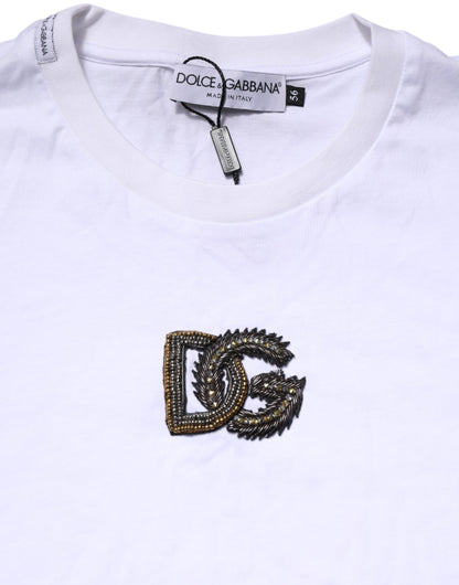Dolce & Gabbana White Cotton DG Logo Embroidery Men  T-shirt