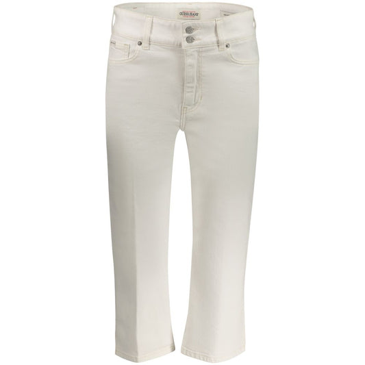 Jeans by Guess Jeans for women in stretch denim cotton white presents a refined pantology silhouette, artfully defined by a refined pantology cropped, cropped, and a sophisticated .