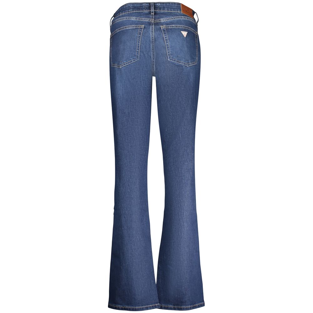 Jeans by Guess Jeans for women in stretch denim cotton blue features an sartorial flared and long with a cut for a sartorial finish.